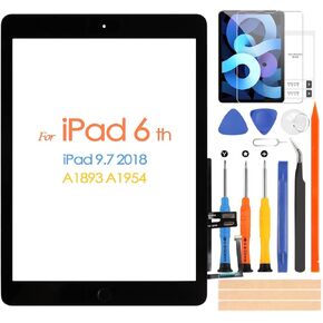 Digitizer for iPad 6 6th Gen 2018 9.7 A1954 A1893 Touchscreen for ipad6 6 th Touch Screen Replacement with Repair Tool &Tempered Glass Film (Black, with Home Button)