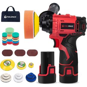 TOOLSPACE Get a Professional Finish with TOOLSPACE Cordless Car Polisher Tool Set - 46pcs, 7800RPM, 2 x 2.0Ah Li-ion Batteries, Perfect for Polishing Cars, Home Appliances, and More