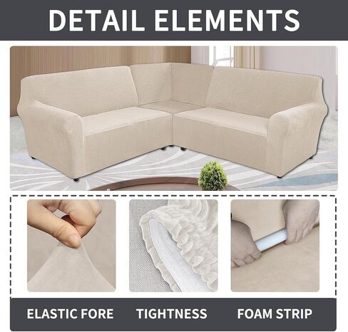Sectional Corner Sofa Covers 5 Seat L-Shaped Sectional Couch Sofa Slipcovers Velvet L Shape Sofa Cover,Stretch Soft Washable Furniture Sofa Protector for 5-Seater Corner Sofa(Beige,5-Seater) in Saudi Arabia