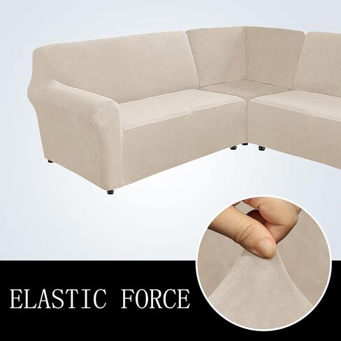 Sectional Corner Sofa Covers 5 Seat L-Shaped Sectional Couch Sofa Slipcovers Velvet L Shape Sofa Cover,Stretch Soft Washable Furniture Sofa Protector for 5-Seater Corner Sofa(Beige,5-Seater) in Saudi Arabia