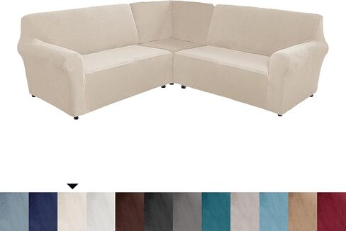 Sectional Corner Sofa Covers 5 Seat L-Shaped Sectional Couch Sofa Slipcovers Velvet L Shape Sofa Cover,Stretch Soft Washable Furniture Sofa Protector for 5-Seater Corner Sofa(Beige,5-Seater) in Saudi Arabia