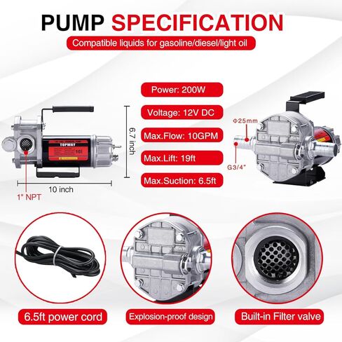 مضخة وقود بنزين 12 فولت تيار مستمر، مضخة نقل زيت ذاتية التحضير 10GPM مع مقبض، حماية من الحرارة الزائدة، مقاومة للانفجار، تجاوز مدمج، لإزالة الكيروسين من وقود البنزين in Kuwait