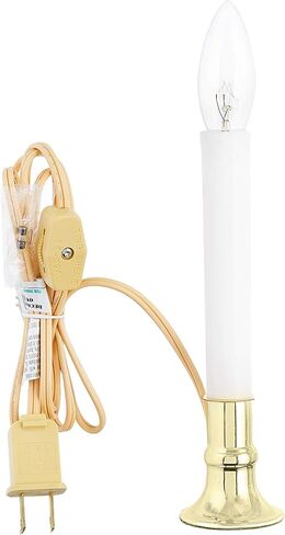 مصباح شمعة كهربائي بقاعدة مطلية بالنحاس، مجموعة من 4 شمعدانات مع مفتاح تشغيل/إيقاف ومصباح 7 وات | أضواء الترحيب الاستعمارية مقاس 9 بوصات للنوافذ والعطلات، باللون الأبيض in Kuwait