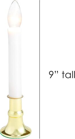 مصباح شمعة كهربائي بقاعدة مطلية بالنحاس، مجموعة من 4 شمعدانات مع مفتاح تشغيل/إيقاف ومصباح 7 وات | أضواء الترحيب الاستعمارية مقاس 9 بوصات للنوافذ والعطلات، باللون الأبيض in Kuwait