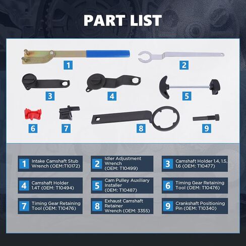9 قطعة مؤقت اشتعال المحرك أدوات عمود الحدبات والعمود المرفقي أداة توقيت مجموعة ل VAG EA211 1L 1.2L 1.4L 1.6L FSI TSI TFSI محرك البنزين متوافق مع VW Audi A3 /Golf 7/جيتا الجديدة/سكودا/سيات ليون in Kuwait