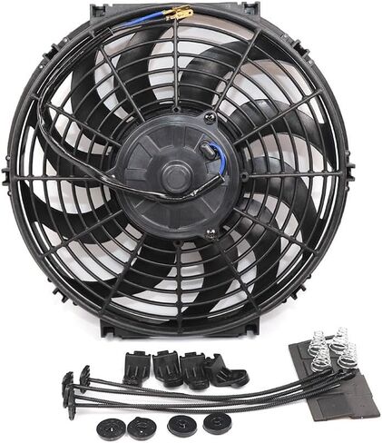 مروحة مشعاع تبريد كهربائية رفيعة مقاس 12 بوصة عالية الأداء S سحب/دفع 12 فولت 80 وات + مجموعة تركيب (12 بوصة أسود) in Kuwait