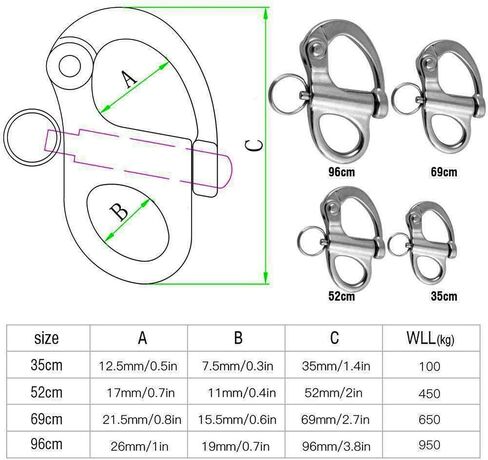 Snap Shackle Quick Release Fixed Shackles with Round Ring Marine Boat Rigging Hardware 52mm/2.04 inch 2PCS in Saudi Arabia