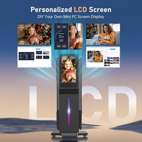 كمبيوتر S1 صغير مع شاشة LCD DIY، Intel Alder Lake N95 (يصل إلى 3.4 جيجا هرتز)، 16 جيجا DDR4 512 جيجا بايت M.2 SSD Mini Tower PC، WiFi 5/BT 4.2/4K UHD/Dual LAN in Kuwait
