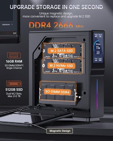 كمبيوتر S1 صغير مع شاشة LCD DIY، Intel Alder Lake N95 (يصل إلى 3.4 جيجا هرتز)، 16 جيجا DDR4 512 جيجا بايت M.2 SSD Mini Tower PC، WiFi 5/BT 4.2/4K UHD/Dual LAN in Kuwait