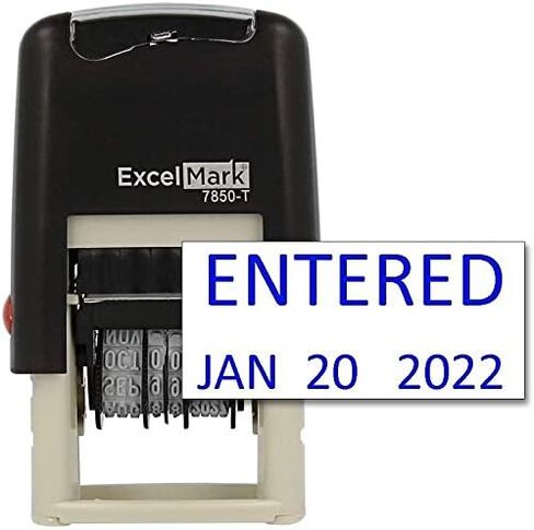 Entered - ExcelMark Self-Inking Rubber Date Stamp - Compact Size - Black Ink in Kuwait