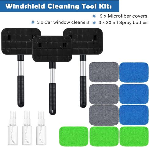 Frienda 3 Sets Inside Windshield Cleaner Tool, Car Window Cleaner with 3 Spray Bottles 3 Detachable Handle and 9 Reusable Microfiber Pads for Auto Interior Cleaning in Saudi Arabia