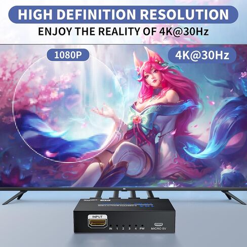 HDMI Splitter 1 in 2 Out 4K 30Hz, BolAAzuL 1x2 HDMI Splitter for Dual Monitors 1 Source to 2 Displays Mirror/Duplicate Only, Support 3D & 1080P for Xbox PS4 Fire Stick HDTV - Adapter Included in Saudi Arabia