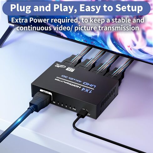 HDMI Splitter 1 in 2 Out 4K 30Hz, BolAAzuL 1x2 HDMI Splitter for Dual Monitors 1 Source to 2 Displays Mirror/Duplicate Only, Support 3D & 1080P for Xbox PS4 Fire Stick HDTV - Adapter Included in Saudi Arabia
