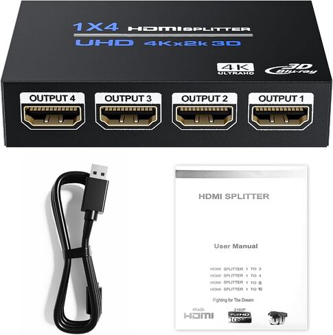 HDMI Splitter 1 in 2 Out 4K 30Hz, BolAAzuL 1x2 HDMI Splitter for Dual Monitors 1 Source to 2 Displays Mirror/Duplicate Only, Support 3D & 1080P for Xbox PS4 Fire Stick HDTV - Adapter Included in Saudi Arabia
