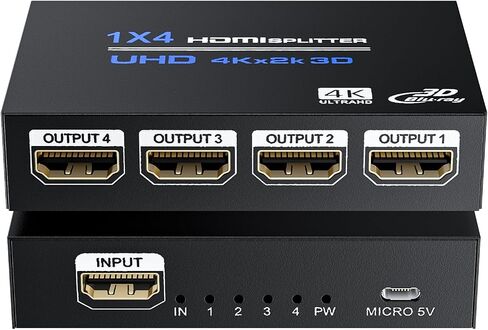 HDMI Splitter 1 in 2 Out 4K 30Hz, BolAAzuL 1x2 HDMI Splitter for Dual Monitors 1 Source to 2 Displays Mirror/Duplicate Only, Support 3D & 1080P for Xbox PS4 Fire Stick HDTV - Adapter Included in Saudi Arabia