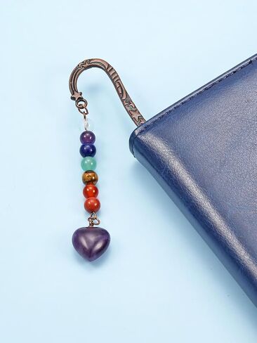 Jovivi Crystal Heart Bookmark for Women Antique Copper Metal Bookmark Natural 7 Chakra Beads Amethyst Healing Stone Vintage Bookmarks for Student Office Birthday Gifts in Saudi Arabia