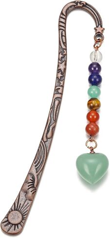 Jovivi Crystal Heart Bookmark for Women Antique Copper Metal Bookmark Natural 7 Chakra Beads Amethyst Healing Stone Vintage Bookmarks for Student Office Birthday Gifts in Saudi Arabia