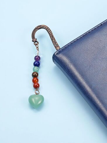 Jovivi Crystal Heart Bookmark for Women Antique Copper Metal Bookmark Natural 7 Chakra Beads Amethyst Healing Stone Vintage Bookmarks for Student Office Birthday Gifts in Saudi Arabia
