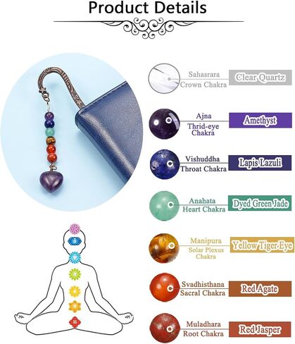Jovivi Crystal Heart Bookmark for Women Antique Copper Metal Bookmark Natural 7 Chakra Beads Amethyst Healing Stone Vintage Bookmarks for Student Office Birthday Gifts in Saudi Arabia