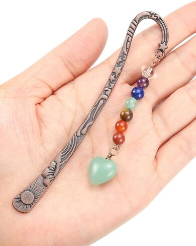 Jovivi Crystal Heart Bookmark for Women Antique Copper Metal Bookmark Natural 7 Chakra Beads Amethyst Healing Stone Vintage Bookmarks for Student Office Birthday Gifts in Saudi Arabia
