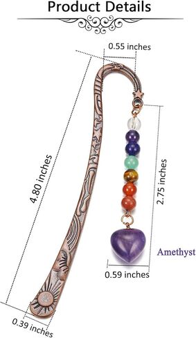 Jovivi Crystal Heart Bookmark for Women Antique Copper Metal Bookmark Natural 7 Chakra Beads Amethyst Healing Stone Vintage Bookmarks for Student Office Birthday Gifts in Saudi Arabia