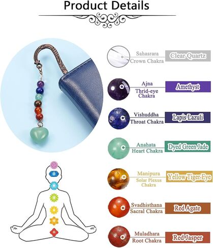 Jovivi Crystal Heart Bookmark for Women Antique Copper Metal Bookmark Natural 7 Chakra Beads Amethyst Healing Stone Vintage Bookmarks for Student Office Birthday Gifts in Saudi Arabia