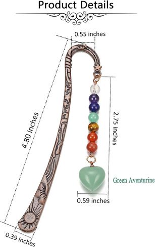 Jovivi Crystal Heart Bookmark for Women Antique Copper Metal Bookmark Natural 7 Chakra Beads Amethyst Healing Stone Vintage Bookmarks for Student Office Birthday Gifts in Saudi Arabia
