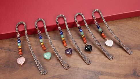 Jovivi Crystal Heart Bookmark for Women Antique Copper Metal Bookmark Natural 7 Chakra Beads Amethyst Healing Stone Vintage Bookmarks for Student Office Birthday Gifts in Saudi Arabia