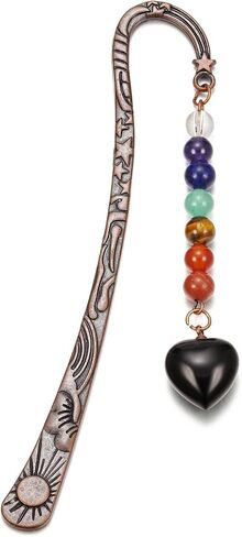 Jovivi Crystal Heart Bookmark for Women Antique Copper Metal Bookmark Natural 7 Chakra Beads Amethyst Healing Stone Vintage Bookmarks for Student Office Birthday Gifts in Saudi Arabia