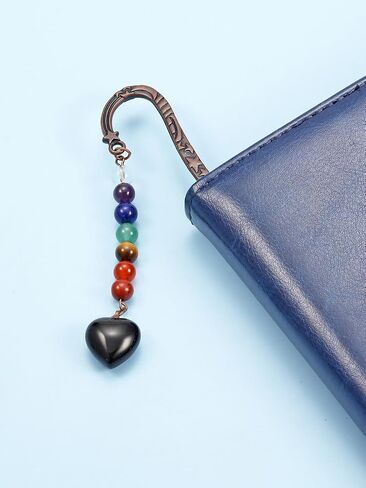 Jovivi Crystal Heart Bookmark for Women Antique Copper Metal Bookmark Natural 7 Chakra Beads Amethyst Healing Stone Vintage Bookmarks for Student Office Birthday Gifts in Saudi Arabia
