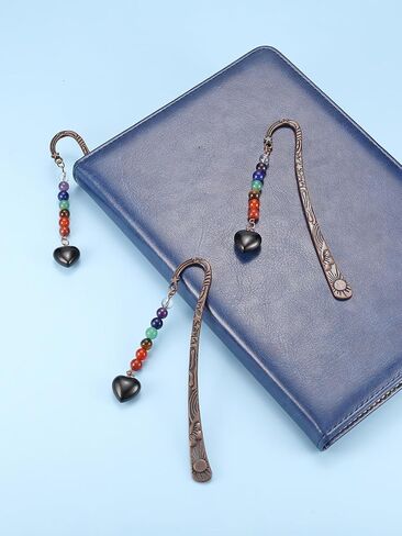 Jovivi Crystal Heart Bookmark for Women Antique Copper Metal Bookmark Natural 7 Chakra Beads Amethyst Healing Stone Vintage Bookmarks for Student Office Birthday Gifts in Saudi Arabia