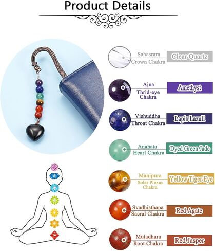 Jovivi Crystal Heart Bookmark for Women Antique Copper Metal Bookmark Natural 7 Chakra Beads Amethyst Healing Stone Vintage Bookmarks for Student Office Birthday Gifts in Saudi Arabia