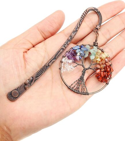 Jovivi 7 Chakra Crystal Bookmark,Antique Copper Metal Bookmark,Handmade Vintage Healing Crystals Heart Tree Life Tumbled Gemstone Pendant Bookmarks Gifts for Women Men Book Lovers in Kuwait