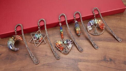 Jovivi 7 Chakra Crystal Bookmark,Antique Copper Metal Bookmark,Handmade Vintage Healing Crystals Heart Tree Life Tumbled Gemstone Pendant Bookmarks Gifts for Women Men Book Lovers in Kuwait