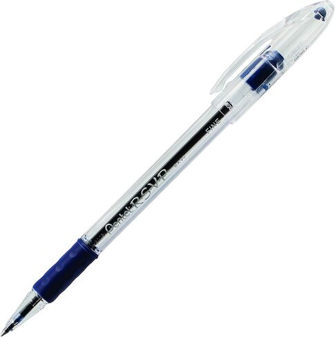 أقلام حبر جاف Pentel® R.S.V.P.®، ذات رأس رفيع، 0.7 مم، أسطوانة شفافة، حبر أزرق، عبوة من 12 قطعة in Saudi Arabia