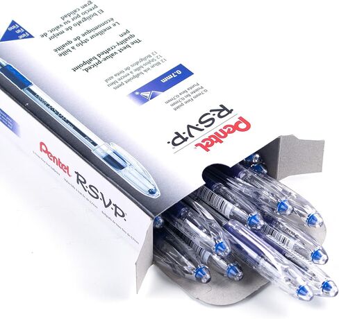 أقلام حبر جاف Pentel® R.S.V.P.®، ذات رأس رفيع، 0.7 مم، أسطوانة شفافة، حبر أزرق، عبوة من 12 قطعة in Saudi Arabia