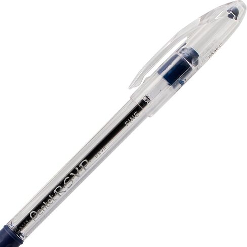 أقلام حبر جاف Pentel® R.S.V.P.®، ذات رأس رفيع، 0.7 مم، أسطوانة شفافة، حبر أزرق، عبوة من 12 قطعة in Saudi Arabia