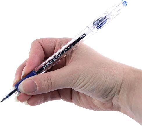 أقلام حبر جاف Pentel® R.S.V.P.®، ذات رأس رفيع، 0.7 مم، أسطوانة شفافة، حبر أزرق، عبوة من 12 قطعة in Saudi Arabia