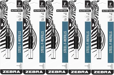 عبوة إعادة تعبئة قلم حبر جاف من الفولاذ المقاوم للصدأ Zebra F-Series، نقطة دقيقة، 0.7 مم، حبر أسود، عدد 10 in Kuwait