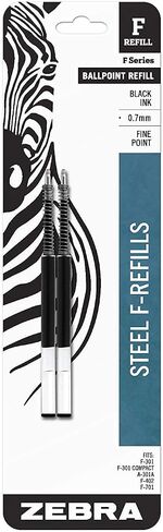 عبوة إعادة تعبئة قلم حبر جاف من الفولاذ المقاوم للصدأ Zebra F-Series، نقطة دقيقة، 0.7 مم، حبر أسود، عدد 10 in Kuwait