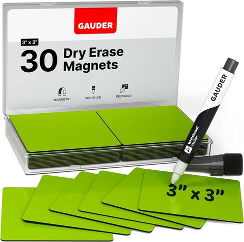 GAUDER Magnetic Dry Erase Labels | 30x Magnetic Labels (3x3 Inches) | Dry Erase Magnets for Classroom, Whiteboard and Blackboard in Saudi Arabia