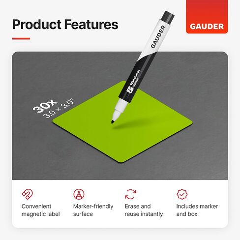 GAUDER Magnetic Dry Erase Labels | 30x Magnetic Labels (3x3 Inches) | Dry Erase Magnets for Classroom, Whiteboard and Blackboard in Saudi Arabia