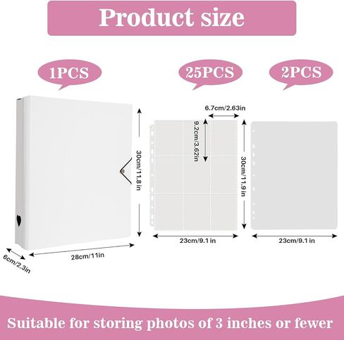 A4 Minimalist Photocard Binder with 25 Pages 9 Pocket Single Side Inner Refills and 2 Divider Acid-Free with 225 Pockets (A4, Heart, Pink) in Saudi Arabia