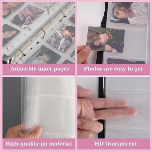 A4 Minimalist Photocard Binder with 25 Pages 9 Pocket Single Side Inner Refills and 2 Divider Acid-Free with 225 Pockets (A4, Heart, Pink) in Saudi Arabia