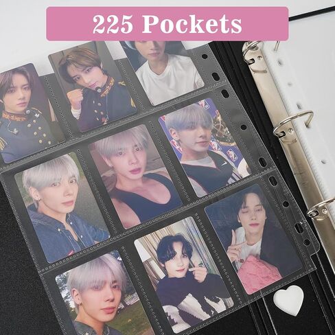 A4 Minimalist Photocard Binder with 25 Pages 9 Pocket Single Side Inner Refills and 2 Divider Acid-Free with 225 Pockets (A4, Heart, Pink) in Saudi Arabia