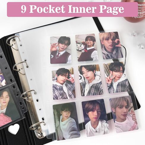 A4 Minimalist Photocard Binder with 25 Pages 9 Pocket Single Side Inner Refills and 2 Divider Acid-Free with 225 Pockets (A4, Heart, Pink) in Saudi Arabia