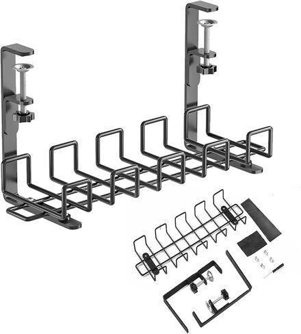 Under Desk Cable Management Tray, 15.7'' No Drill Metal Under Desk Wire Organizer Desk Management Tray with Clamp, Computer Cable Organizer and Wire Management Rack for Office, Home in Saudi Arabia