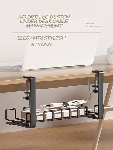 Under Desk Cable Management Tray, 15.7'' No Drill Metal Under Desk Wire Organizer Desk Management Tray with Clamp, Computer Cable Organizer and Wire Management Rack for Office, Home in Saudi Arabia