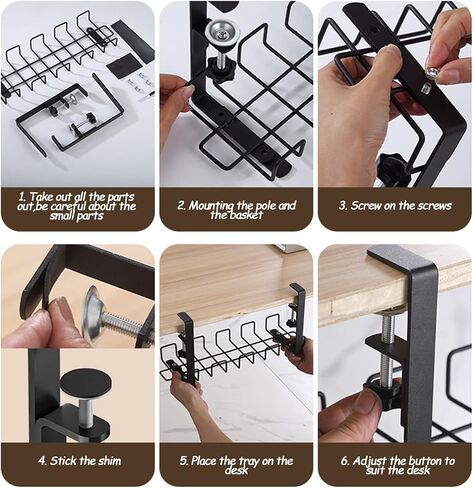 Under Desk Cable Management Tray, 15.7'' No Drill Metal Under Desk Wire Organizer Desk Management Tray with Clamp, Computer Cable Organizer and Wire Management Rack for Office, Home in Saudi Arabia