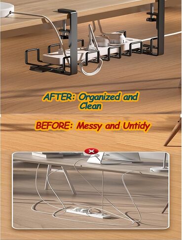 Under Desk Cable Management Tray, 15.7'' No Drill Metal Under Desk Wire Organizer Desk Management Tray with Clamp, Computer Cable Organizer and Wire Management Rack for Office, Home in Saudi Arabia